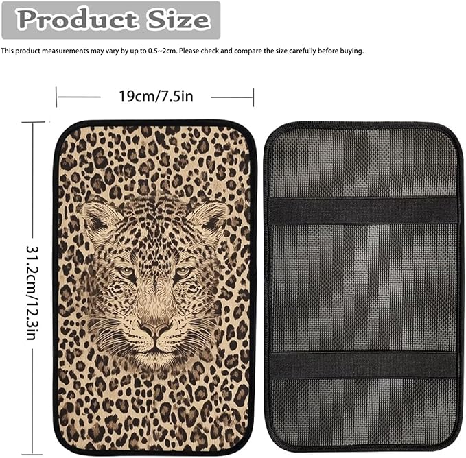 Leopard Print Armrest Cover Pad for Car Scratch Proof Decorative Vehicle Center Console Armrest Cover Pad Suitable for Most Vehicle Truck SUV Sedan