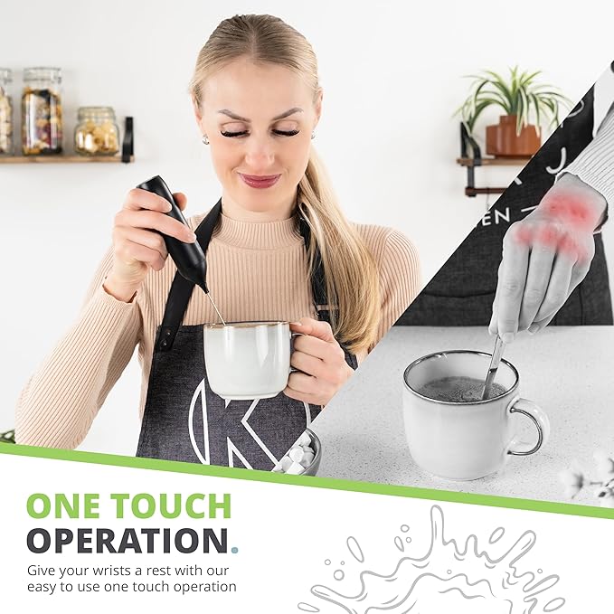 Oliver's Kitchen ® Handheld Milk Frother - Create Milky Foam For Coffee, Cappucino, Hot Chocalate And More in Seconds - USB-C Rechargeable