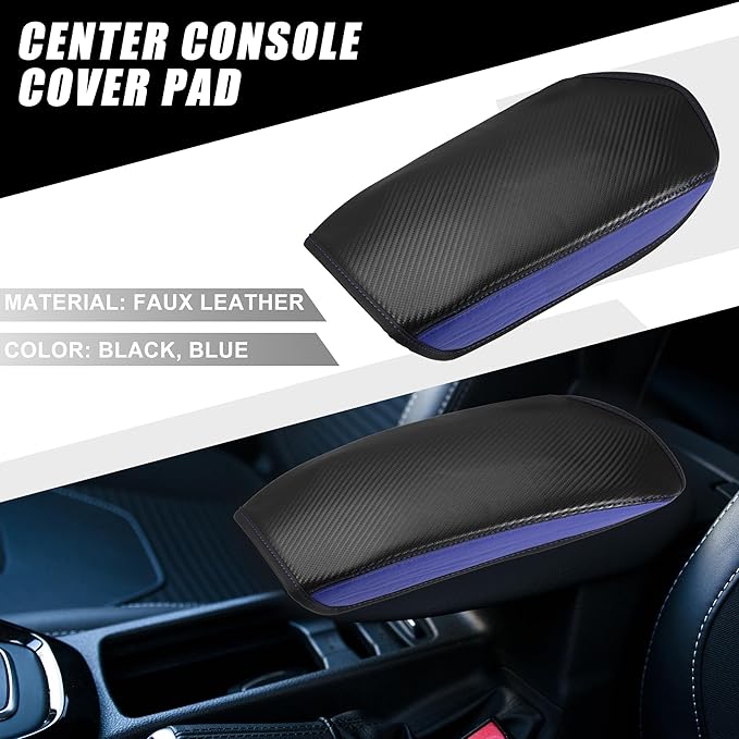 Center Console Cover Pad Waterproof Car Armrest Cover Protector for Mitsubishi Outlander 2022 2023 Faux Leather Carbon Fiber Pattern Black Blue