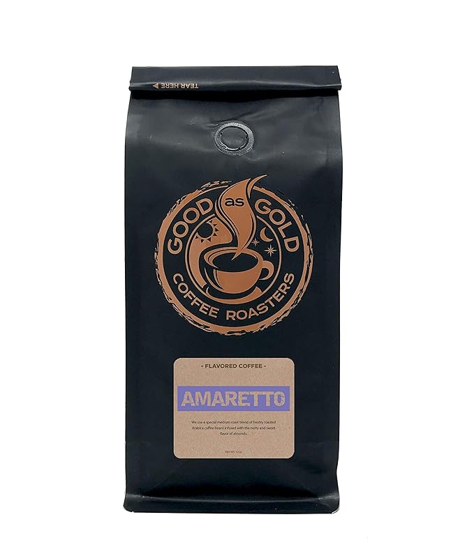Good As Gold Coffee Roasters - Amaretto Flavored Whole Bean Coffee, 12 Oz