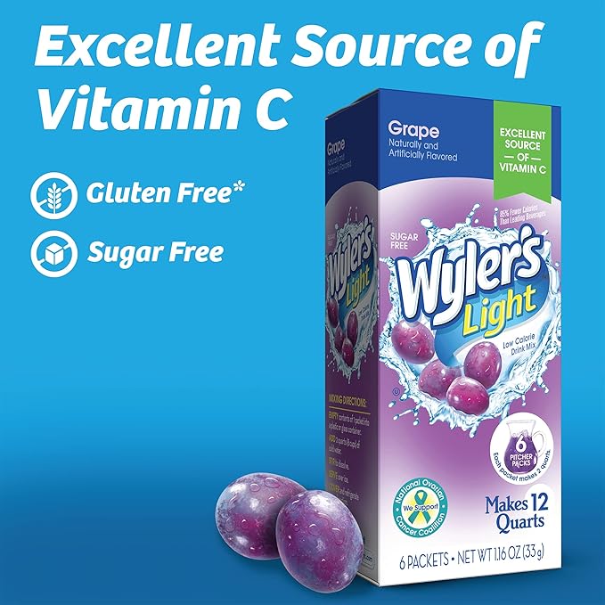 Wyler's Light Pitcher Packs, Water Drink Mix, Grape, 6 Boxes (36 Pitcher Packets)
