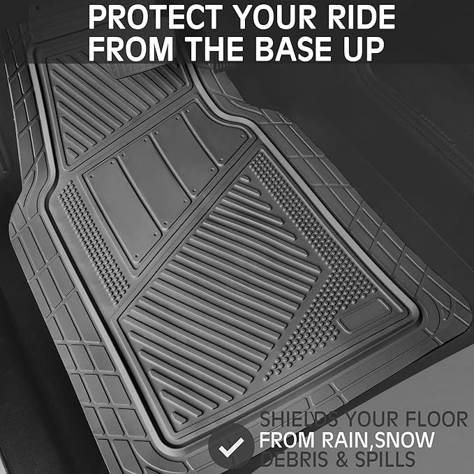 CAR PASS Heavy Duty Rubber Floor Mats Gray Car Mats Full Set with Trunk Cargo Liner - Universal Waterproof Floor Mats for Car SUV Truck, Durable All Weather Automotive Liner Mats (All Gray)