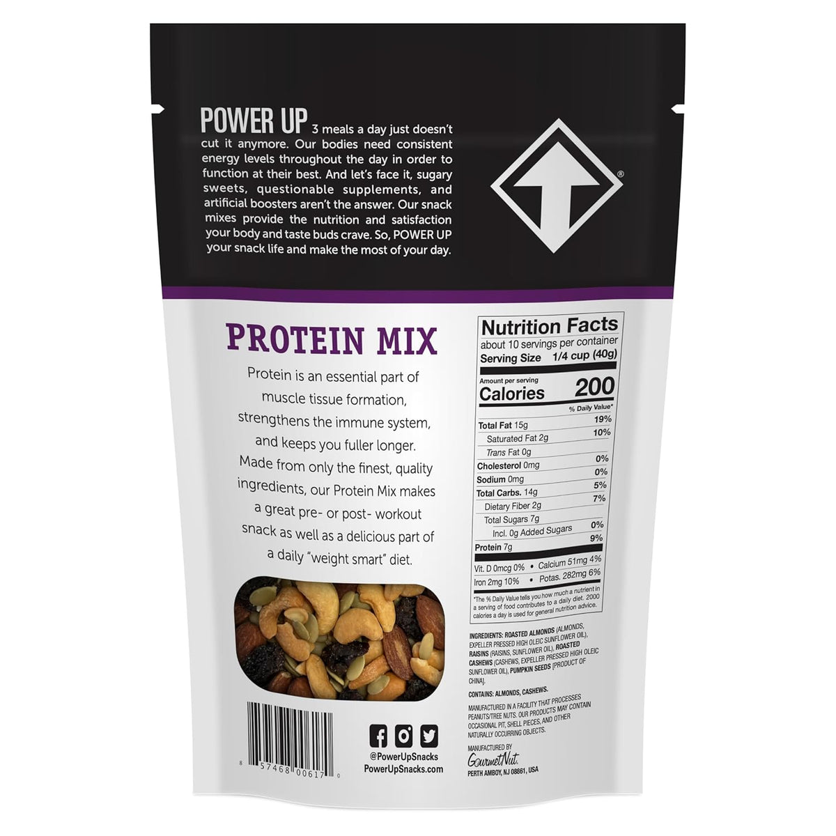 Power Up Premium Trail Mix - Protein Packed 14oz, No Added Sugar, Made Without Peanuts, Gluten Free, Vegan, Non-GMO