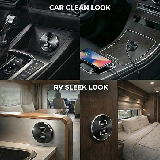 72W RV USB Outlet All-Aluminum 12V/24V 3 Charging Ports, GIBBAB 36W PD3.0 Type-C+2 18W QC3.0 Fast Charging Socket, Recessed Mount Car Charger Cigarette Lighter Replacement for Camper Trailer Boat Van