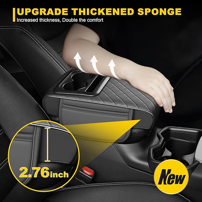 Center Console Cover for XT6: Armrest Cover for Car with 2 Storage Bags - Waterproof Leather Center Console Cover with Cup Holder for Car,Anti-Scratch Auto Armrest Pad Accessory （Grey