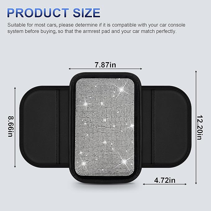 Bling Diamond Car Center Console Cover Custom Fit for Subaru Forester Leather Car Armrest Cover Cushion with 2 Storage Pockets