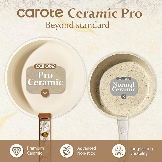 CAROTE 25-Piece Ceramic Cookware Set, Nonstick Pots and Pans Set with Detachable Handle, Non-Toxic Kitchen Cooking Set, Dishwasher & Oven Safe, Induction Compatible, PFAS Free, Chocolate