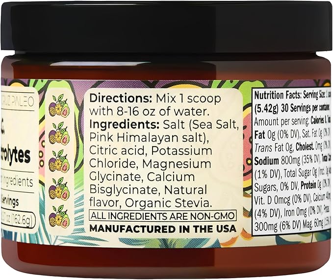 Santa Cruz Paleo Electrolyte Powder, P.O.G. Flavor (Passionfruit Orange Guava), Sugar Free Hydration Mix with Himalayan Pink & Sea Salt, Magnesium, Potassium, Stevia, 30 Servings