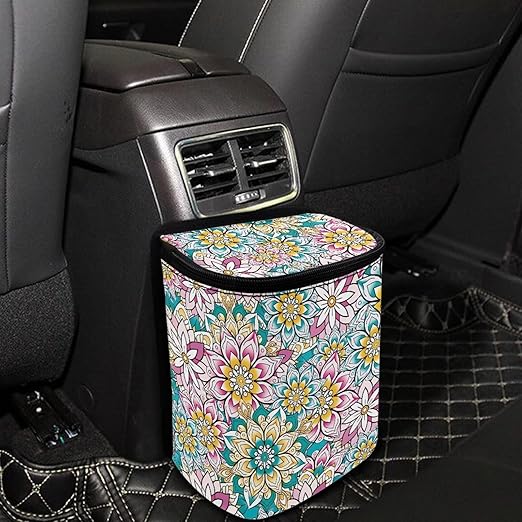 Mandala Flower Car Trash Can Lightweight Vehicle Trash Can for SUV Truck Van Leak Proof Vehicle Trash Can Hanging Car Interior Accessory Universal Fit Most Vehicles Cars SUV
