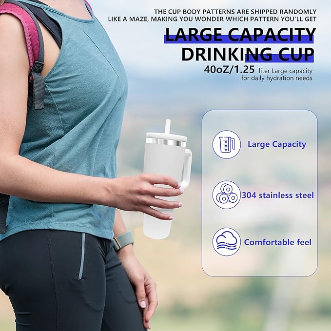 40-OZ Insulated Water Bottle,Insulated Stainless Steel Tumbler,Reusable Cold Drink Thermos,BPA-Free, Double-Wall Stainless Steel Water Bottle (Cup Body Color-Blind Box, 40, Fluid Ounces)