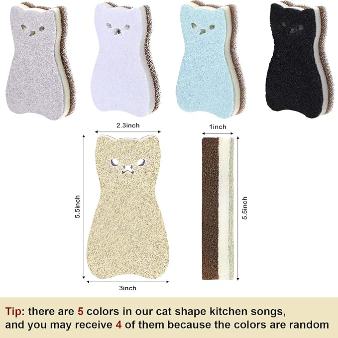 8 Pieces Cat Shape Kitchen Sponge Set Sink Double-Sided Cleaning Dish Sponge for Kitchen, Fruit, Plate, Bathroom, 4 Colors