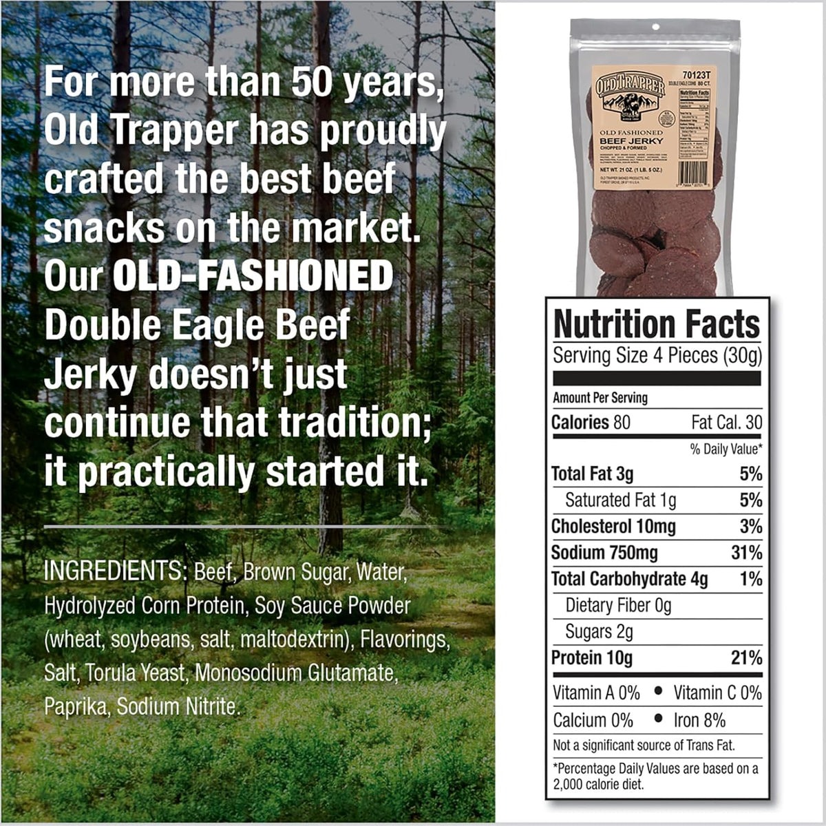 Old Trapper Double Eagle Beef Jerky, 21 Ounce Package, Old-Fashioned Flavor, Delicious Snacks
