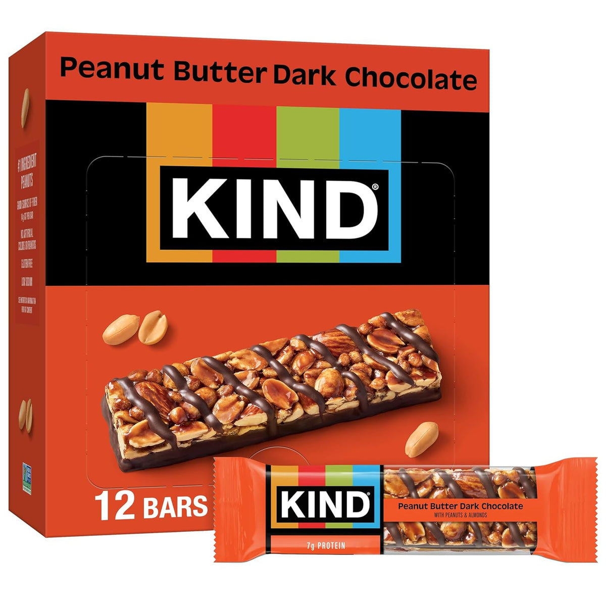 KIND Healthy Snacks Bars, Dark Chocolate Nuts & Sea Salt, Gluten Free, Low Sugar, High Fiber Snacks, 6g Protein, 12 Count