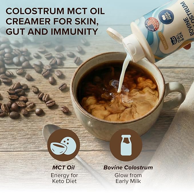 Bovine Colostrum with MCT Oil, Lactoferrin, IgG by Owl & Ox | Grass Fed, US Based | Skin Health, Gut Health and Immune Support | Sugar Free, Keto Friendly, Non GMO | Made in USA