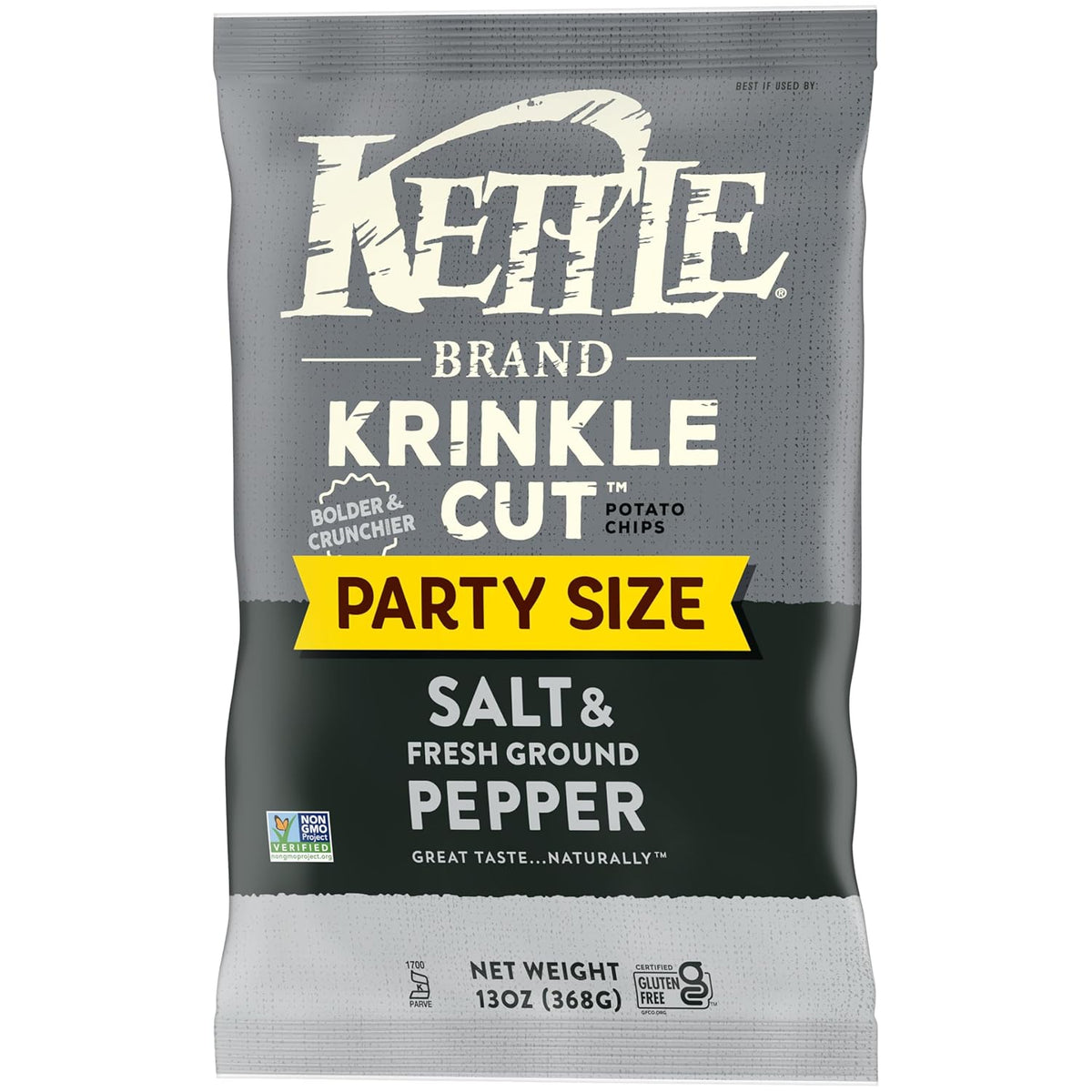 Kettle Brand Potato Chips, Krinkle Cut, Salt & Ground Pepper Kettle Chips, Party Size, 13 Oz