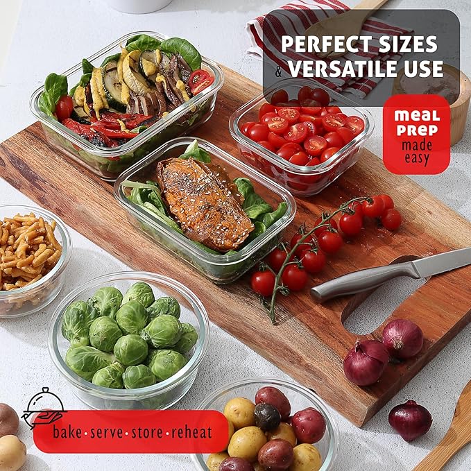 Nestl 48pc Glass Storage Containers with Lids, 24 Glass Food Storage Containers with 24 Airtight Lids for Pantry & Kitchen, Meal Prep Containers for Lunch, Oven Microwave & Dishwasher Safe, Black