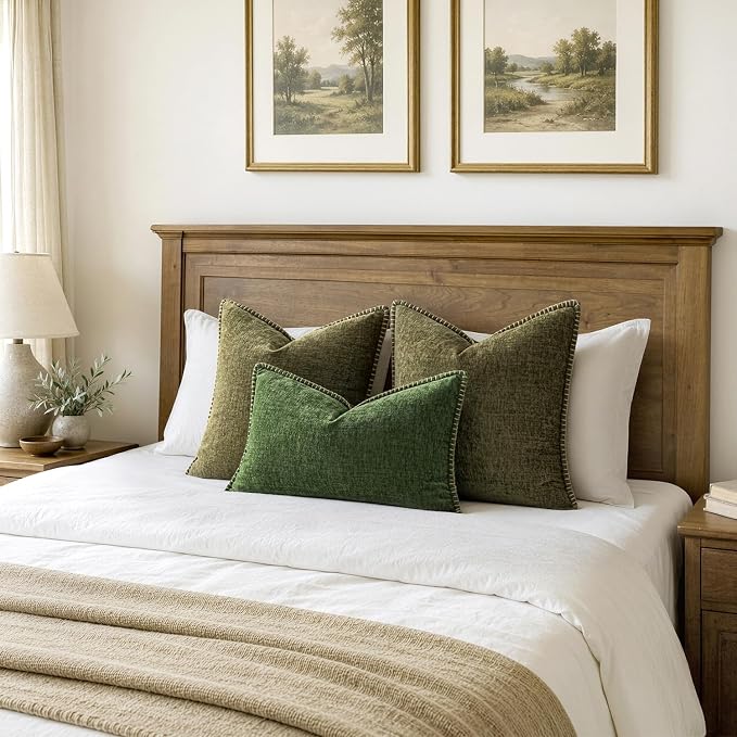 MIULEE Pack of 2 Couch Throw Pillow Covers 20x20 Inch Olive Green Farmhouse Decorative Pillow Covers with Stitched Edge Soft Chenille Solid Dyed Pillow Covers for Sofa Bed Living Room