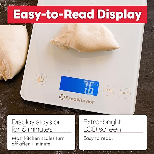 Brod & Taylor High Capacity Baking & Kitchen Scale (Weighs up to 33lbs/15kg of Ingredients), 1-Gram Precision, Five Unit Options, 5-Minute Display, Batteries Included
