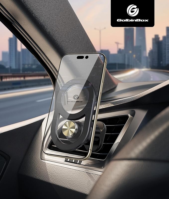 GolbinBox for Magsafe Car Mount, [17*N55 Strong Magnets] 2-in-1 Magnetic Car Phone Holder for Air Vent or Dashboard, 360° Rotation Car Accessories for Women Men for iPhone 17 16 15 14 Pro Max Samsung