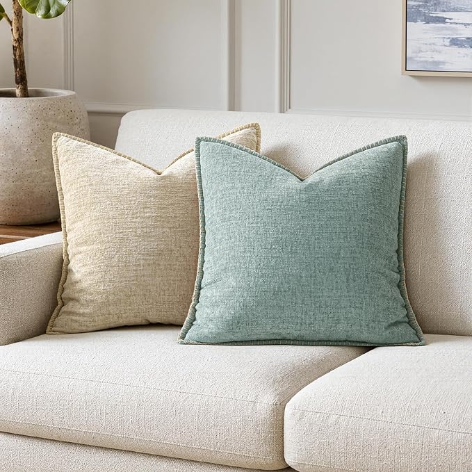 MIULEE Pack of 2 Summer Throw Pillow Covers 20x20 Inch Coastal Light Blue Farmhouse Cottage Decorative Pillow Covers Stitched Edge Soft Chenille Pillow Covers for Couch Sofa Bed Living Room,Aqua Haze