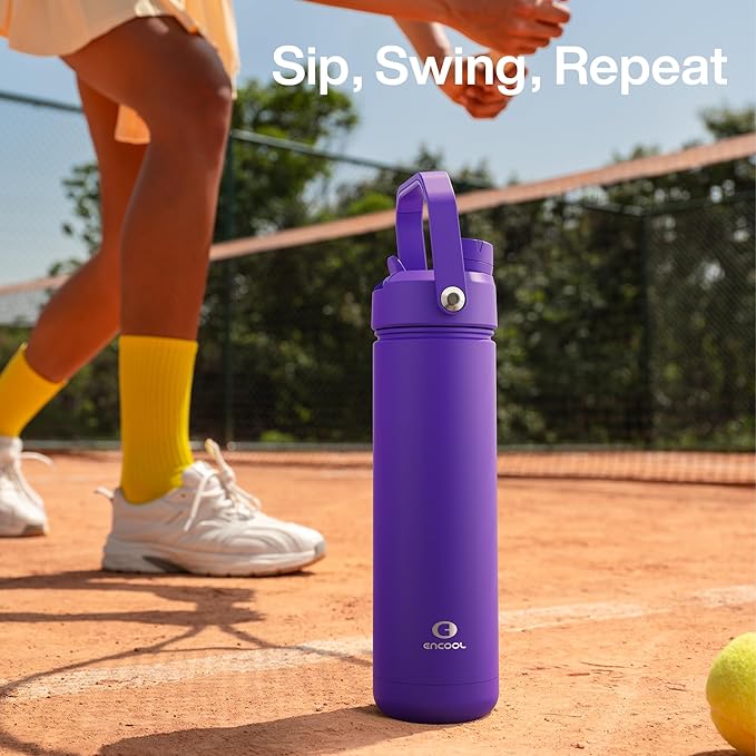 ENCOOL Insulated Water Bottle with Straw Stainless Steel Water Bottle, Leak-Proof, BPA-Free, Double Wall Vacuum Keeps Cold for 24 Hours for Sports, Travel, School (32 oz, Violet)