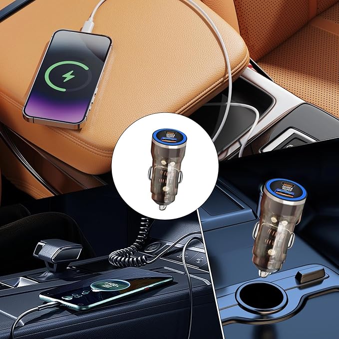 PD 30W Vehicle Charger - Fast Charging 2-Port Auto Adapter | USB + Type-C Car Outlet for Smartphones, Tablets, Driving Recorders, Game Controllers, and Other Devices