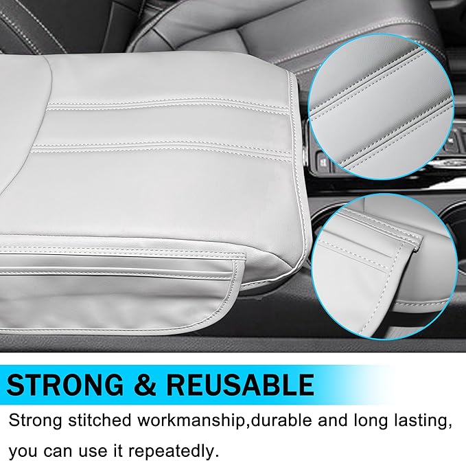 SENSHINE Armrest Cover for Honda Pilot Accessories 2023 2024 2025 2026 Center Console Cover Anti-Scratch Leather Armrest Protector Middle Console Pad with Side Pockets for Honda Pilot (Gray)