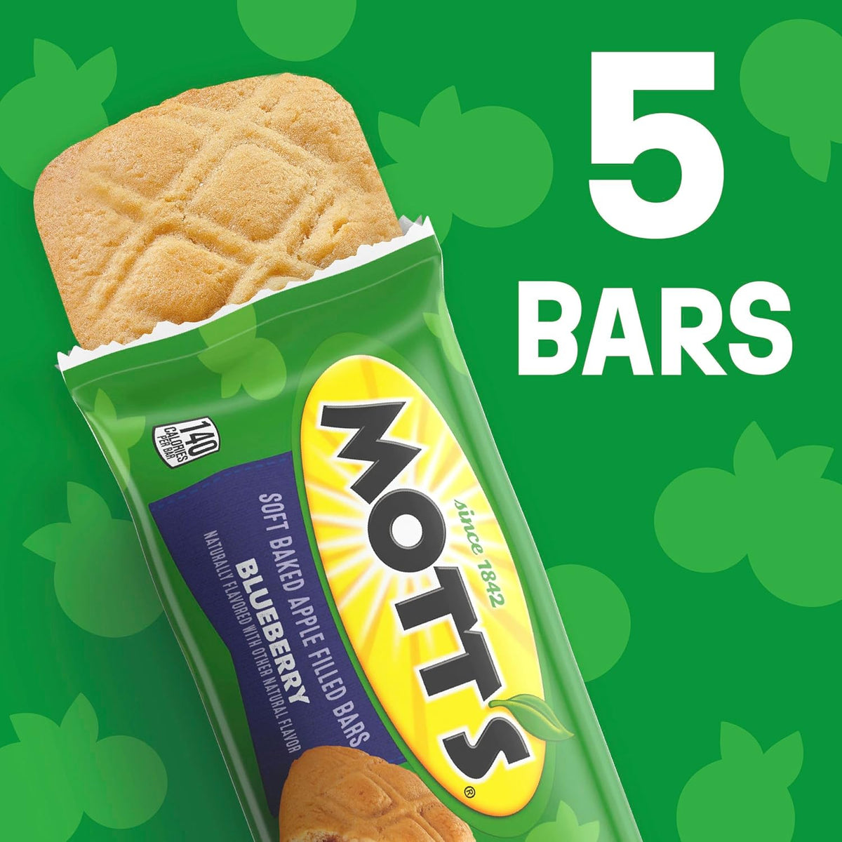 Mott's Soft Baked Apple Filled Bars, Blueberry Flavor Snacks, Made with Real Fruit, 5 Ct, 6.55 oz