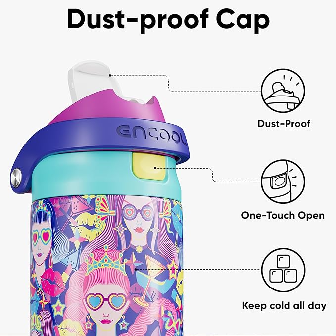 ENCOOL Leakproof Insulated Water Bottle with Straw Dual-Sip Water Bottle Bag-Safe Design for Work, Commute & Gym – Keeps Drinks Cold All Day, 24 oz, Pastel Cool