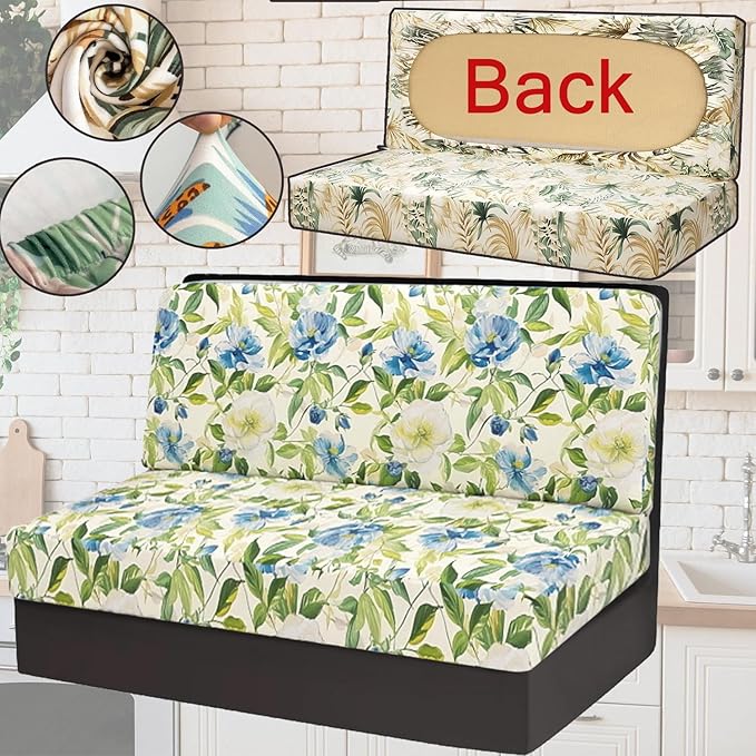 Stretch Rv Dinette Cushion Covers,2 Seat Rv Seat Covers with 1 Backrest & 1 Bench Covers,RV Cushion Couch Covers Dinette Both Seats for RV Camper (Green, 2 Backrest & 2 Bench Covers)