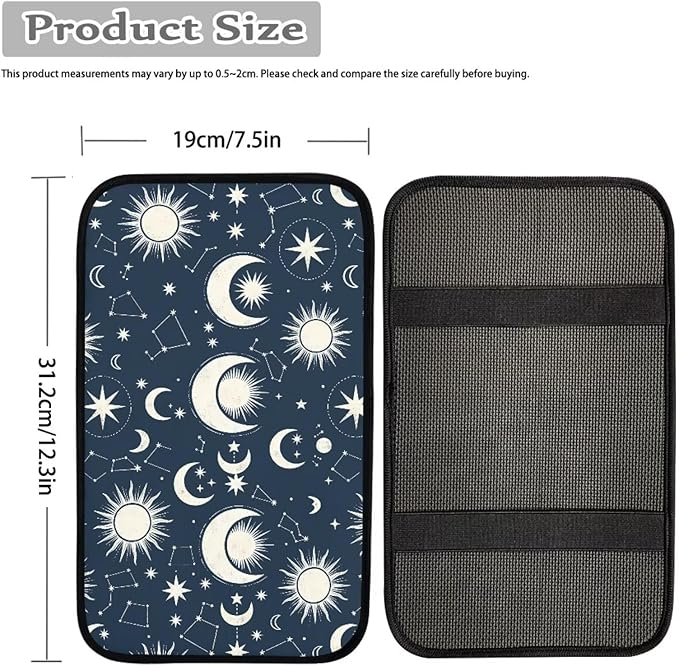 Moon and Star Center Console Cover for Car Soft Waterproof Armrest Cover Cushion Dustproof Armrest Seat Box Cover Protector for Vehicles SUV Truck Cars Auto
