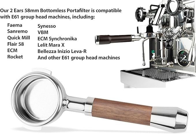 LILQ 58mm Bottomless Naked 2 Ears Portafilter | Compatible with E61 Machines | Stable Handle (Blackwood Fusion, 58mm For E61)