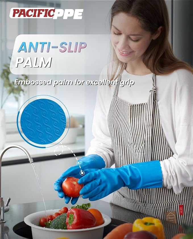PACIFIC PPE 2 Pairs Dishwashing Cleaning Gloves with Latex free, Cotton lining, Kitchen Gloves (Purple+Blue, Medium)