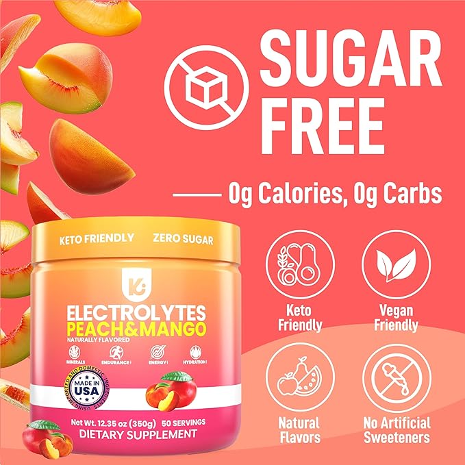 Keppi Electrolytes Powder – Peach Mango Flavor – No Sugar Hydration Supplement with Potassium, Magnesium, Sodium – 50 Servings – Keto, Vegan, Fasting-Friendly, Zero Calorie Electrolyte Drink