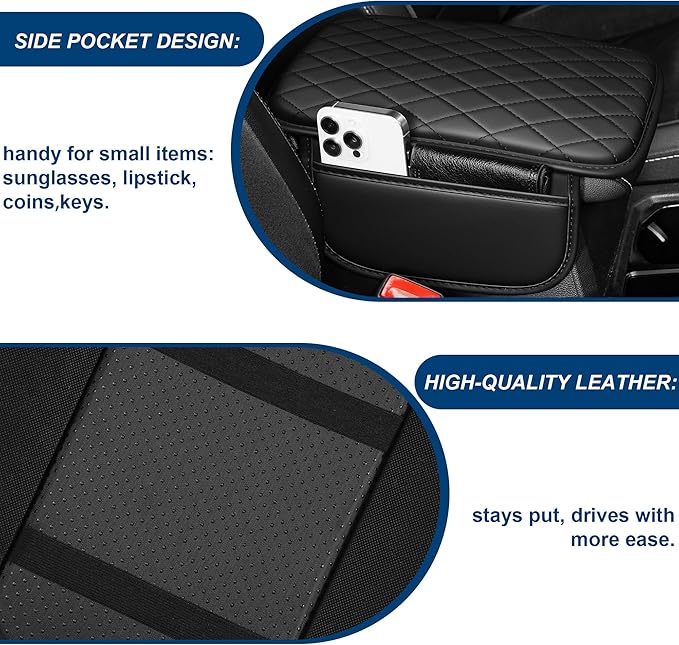Car Center Console Cover Fit for Volkswagen CC Leather Armrest Cover with 2 Storage Bags Waterproof Console Cover Scratch & Wear Resistant(Black)