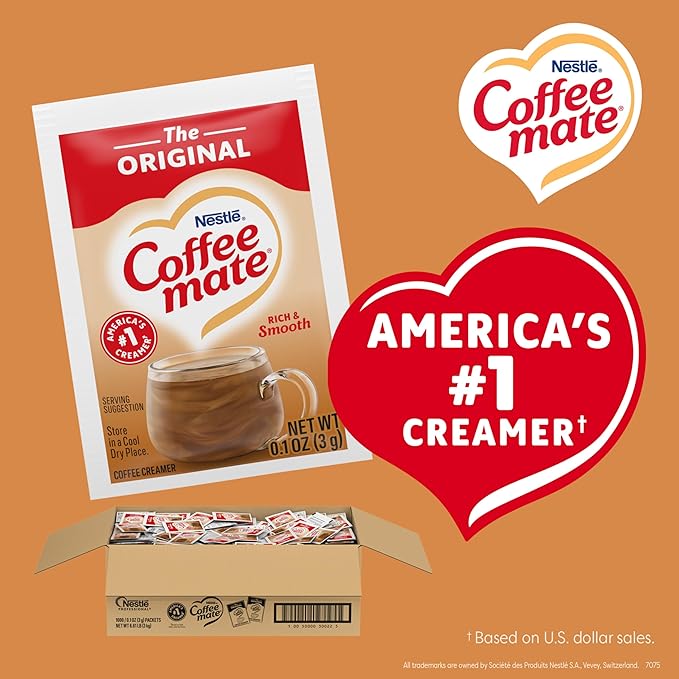 Nestle Coffee mate Coffee Creamer, Original, Non Dairy Powder Creamer Singles Packets, 3g Powdered Packets (Pack of 1000)