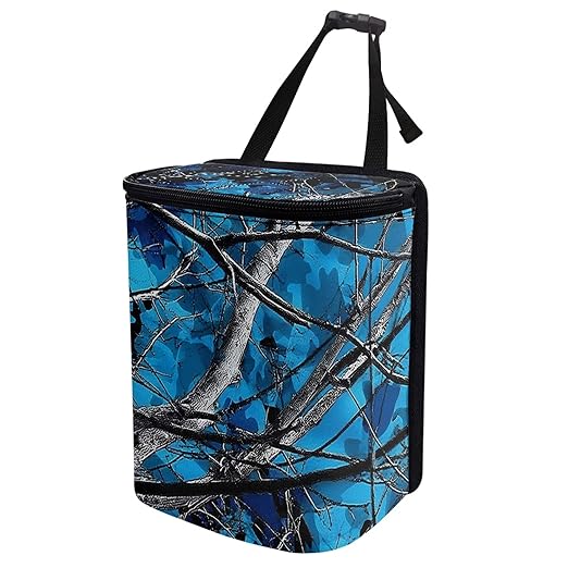 Blue Camo Hunting Car Trash Bin with Lid Car Trash Can Bags Hanging Auto Garbage Bin Storage Bag for Women Men