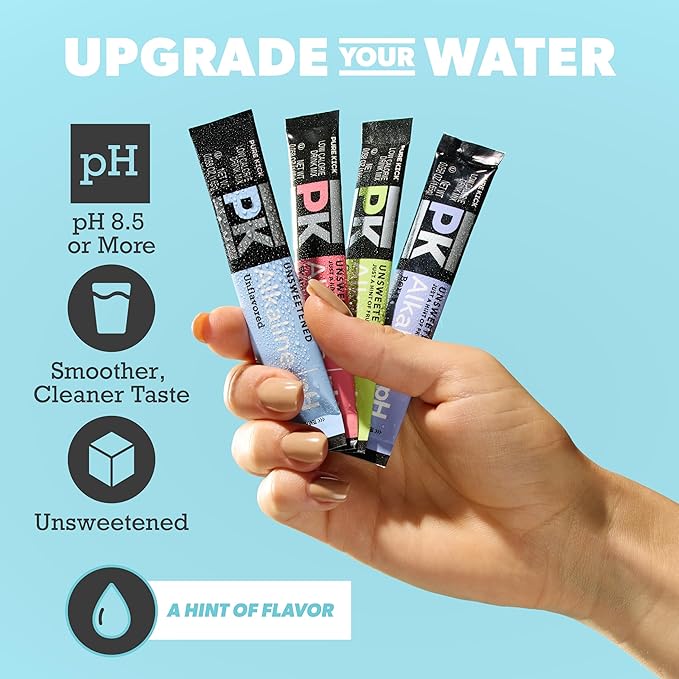 Pure Kick Alkaline Singles to Go! Powdered Drink Mix, 20ct Variety Pack, Unsweetened with a Hint of Flavor - Watermelon, Berry, Cucumber Lemon and Unflavored, 20 Servings (Pack – 1)