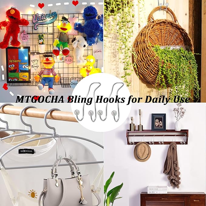 MTGOCHA Bling Purse Hook for Car Headrest, Upgraded Cute Car Seat Hooks for Bag Handbag, Durable Stainless Auto Purse Hanger Holder 2 Pack, White