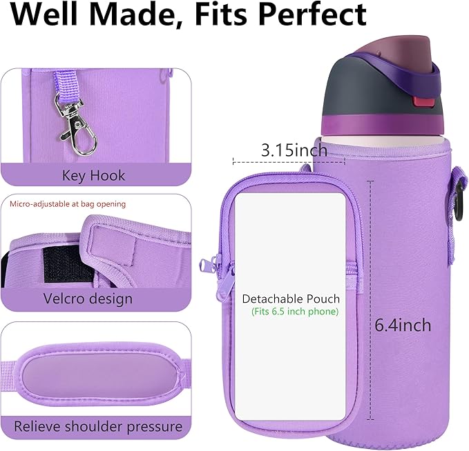 Water Bottle Carrier Bag with Strap for Owala FreeSip 24/32oz with Detachable Phone Pocket for Owala Accessories 24/32oz Water Bottle Sleeve for Walking Camping Gym