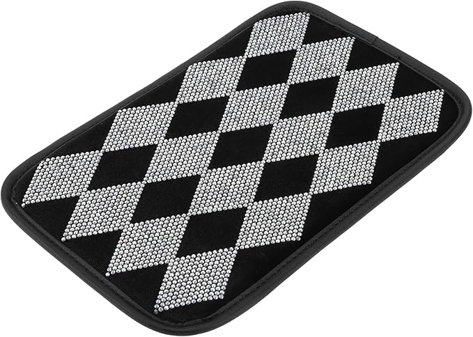 Car Armrest Cushion Pad Non-slip 11.42"x7.68" Rhinestone,Flannel White,Black Center Console Lid