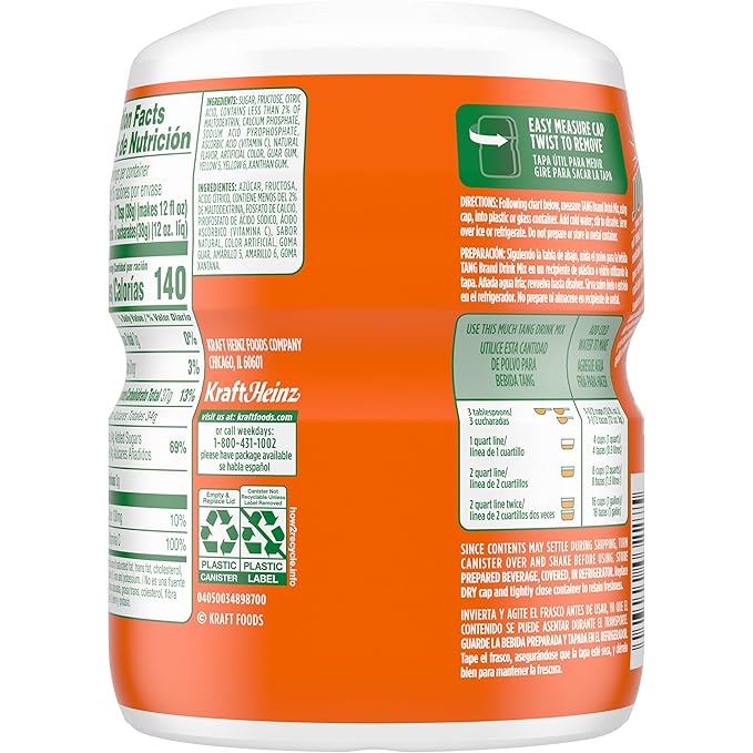Tang Orange Sweetened Powdered Drink Mix 1 Count 20 oz Canister
