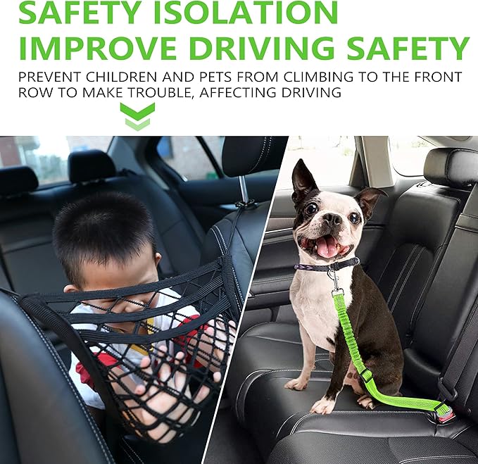Dog Pet Net Barrier with Auto Safety Mesh Organizer Universal for Cars, SUVs -Easy Install,Car Divider & Storage Bag, Car Divider for Driving Safely with Children & Pets(Black-3 Layer)