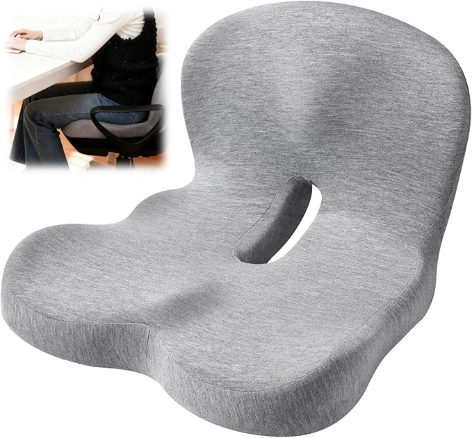 Memory Foam Car Seat Cushion with Lumbar Support, 15.7 X 16.9 X 11.4 in, Non-Slip Seat Cushion, Ergonomic Design, Breathable, Gray