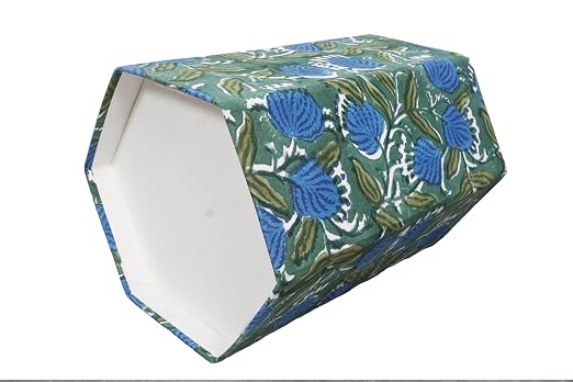 Generic 3.3 Gallon Cotton Hand Block Printed Paper Waste Basket |Small Decorative Trash Can for Housewarming Gifts in Living Room, Bedroom, Bathroom | Eco-Friendly, Plastic-Free (1, D. GREEN & BLUE)