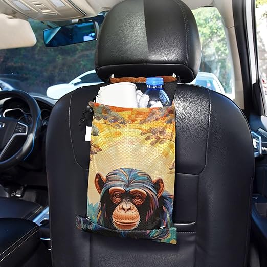 ALAZA Hanging Car Trash Bags Garbage Bag Trash Can for Back Seat Small Chimpanzee Gorilla 2 Washable Storage Bag Retractable 2 Pack