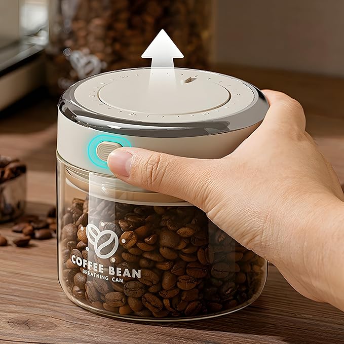 IwaiLoft Glass Coffee Bean Storage Container with Airtight Lid,Glass Sealed Jar with Date Tracker,Vacuum Coffee Canister for Nuts,Food Fresh Storage,Clear Borosilicate Glass Jar (37OZ/1100ML)