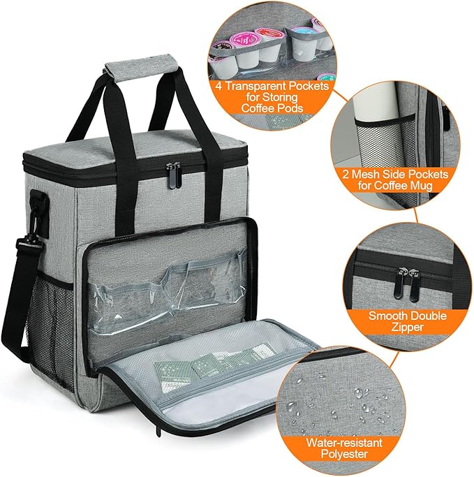Travel Coffee Maker Carrying Bag Compatible with Keurig K-Mini or K-Mini Plus, Single Serve Coffee Maker Portable Storage Bag with Shoulder Strap,Grey(Bag Only)