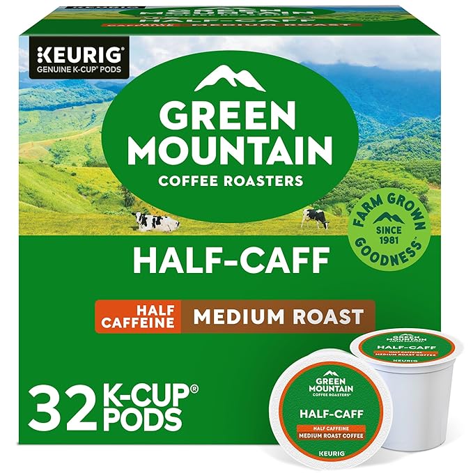 Green Mountain Coffee Roasters Half Caff, Single-Serve Keurig K-Cup Pods, Medium Roast Coffee Pods, 32 Count