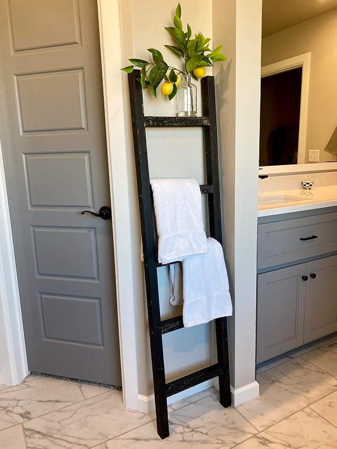 BarnwoodUSA Rustic Farmhouse Decorative Ladder - Our 6 ft Ladder can be Mounted Horizontally or Vertically and is Crafted from Upcycled Wood | No Assembly Required | Black